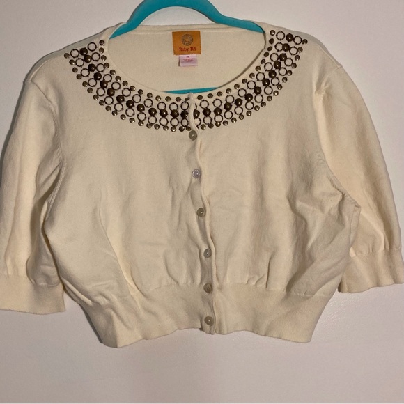 Ruby Rd Cream Cardigan with Embellished Neckline | Size XL | Elbow-length sleeve - Picture 1 of 8